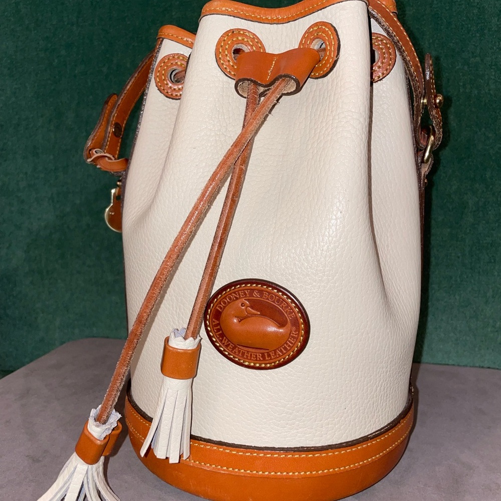 Dooney & Bourke drawstring Cream and Tan Crossbody Bag Genuine Leather